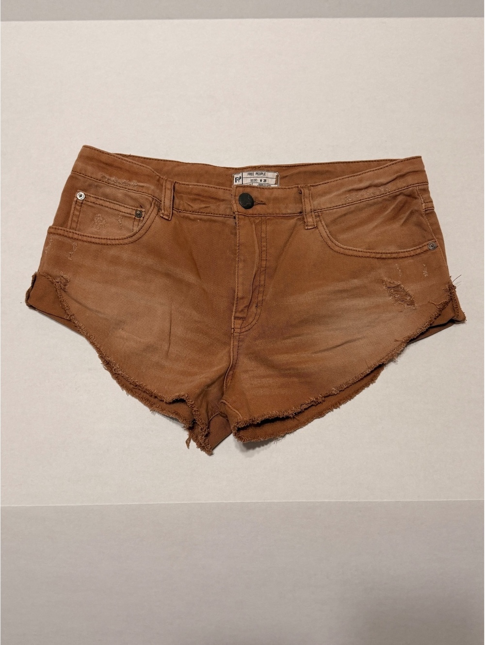 Free People Distressed Brown Denim Cutoff Shorts Size 28 Raw Hem